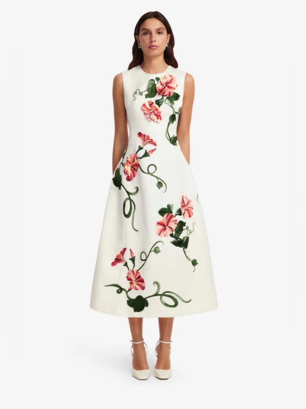 LEO LIN Cleo Ivory Floral Appliqué Embroidery A-Line Midi Dress AU8/US4 NWOT